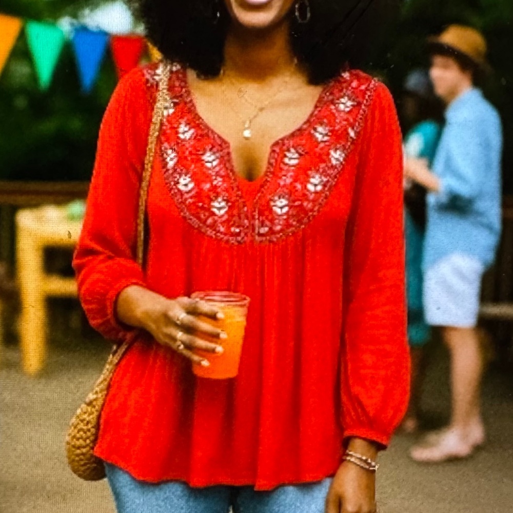 Nurture  Embroidered Red Gauze Blouse. Size 2X